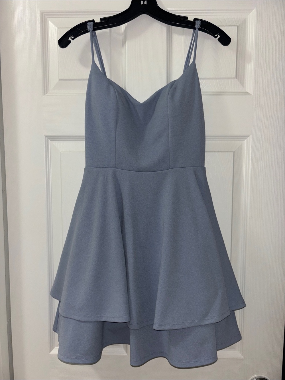 Juniors City Vibe Sleeveless Layered Mini Dress in Slate Blue with Floral Back